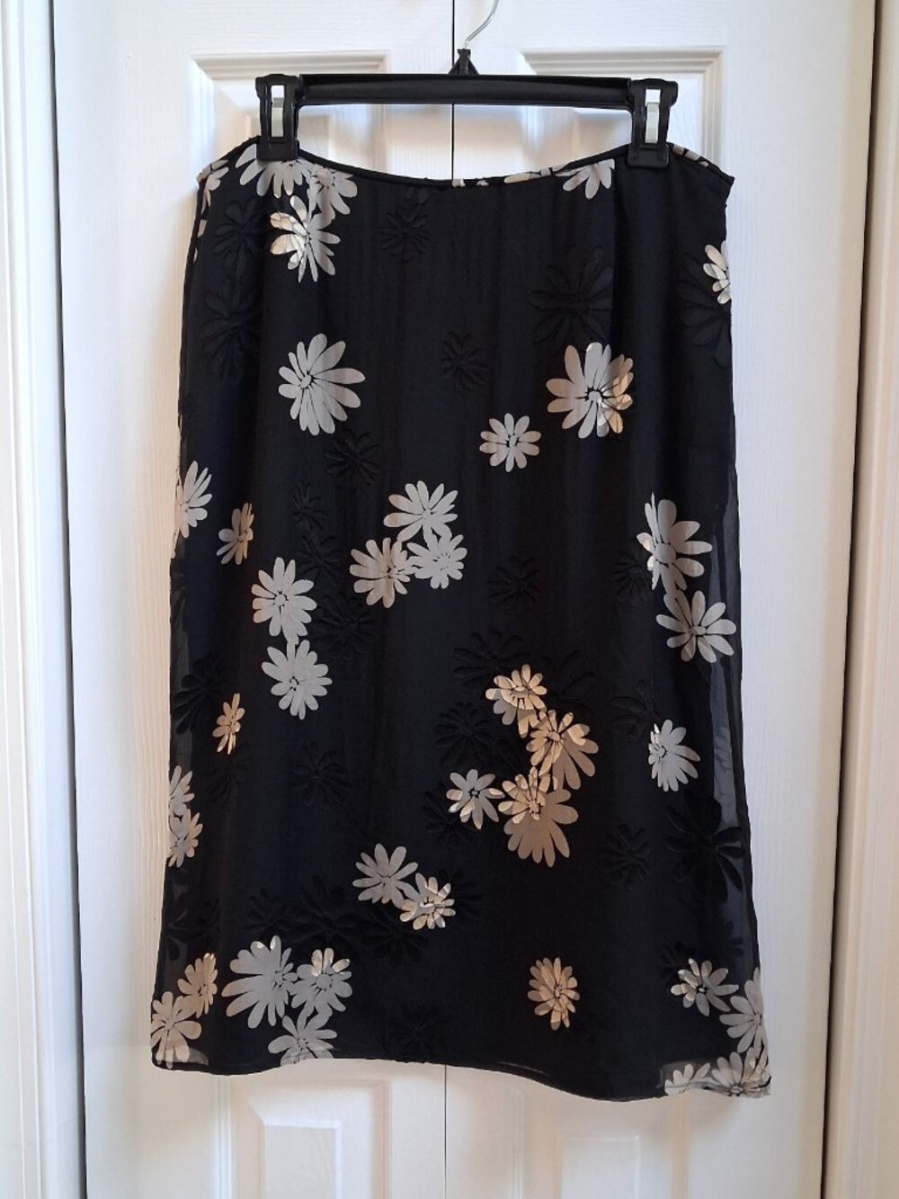 Liz Claiborne Black & White Embellished A-Line Silk Skirt sz 12
